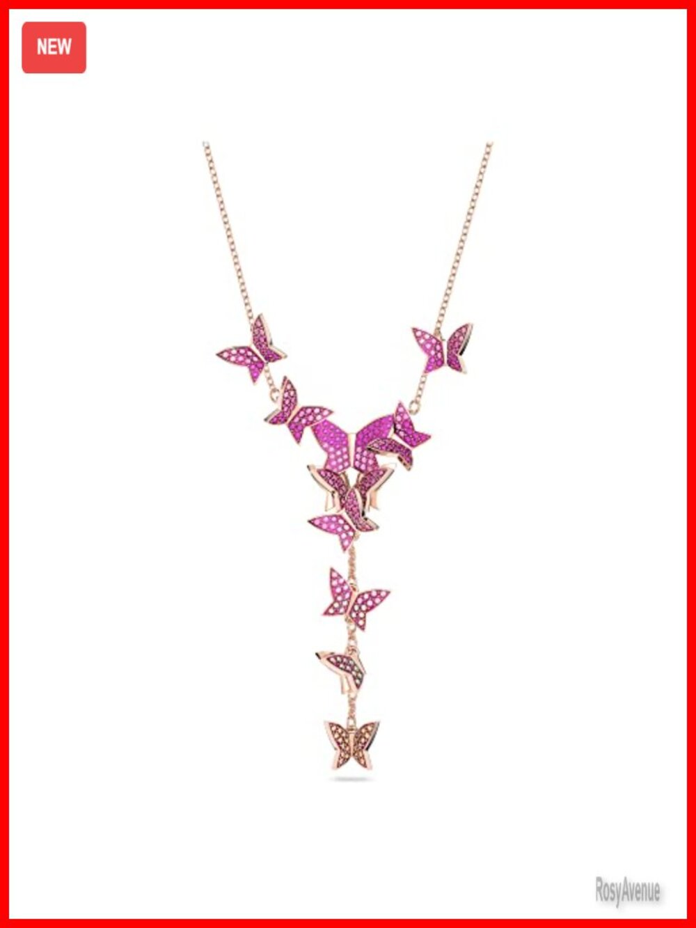 Swarovski Lilia Butterfly Necklace Pink Crystal Rose Gold Tone Finish Y-Necklace